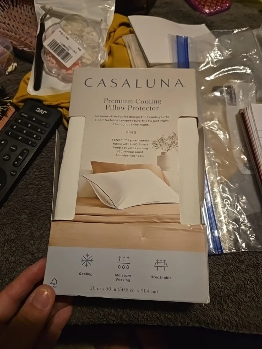 Casaluna Premium Cooling Pillow Protector in Beige and White 512
